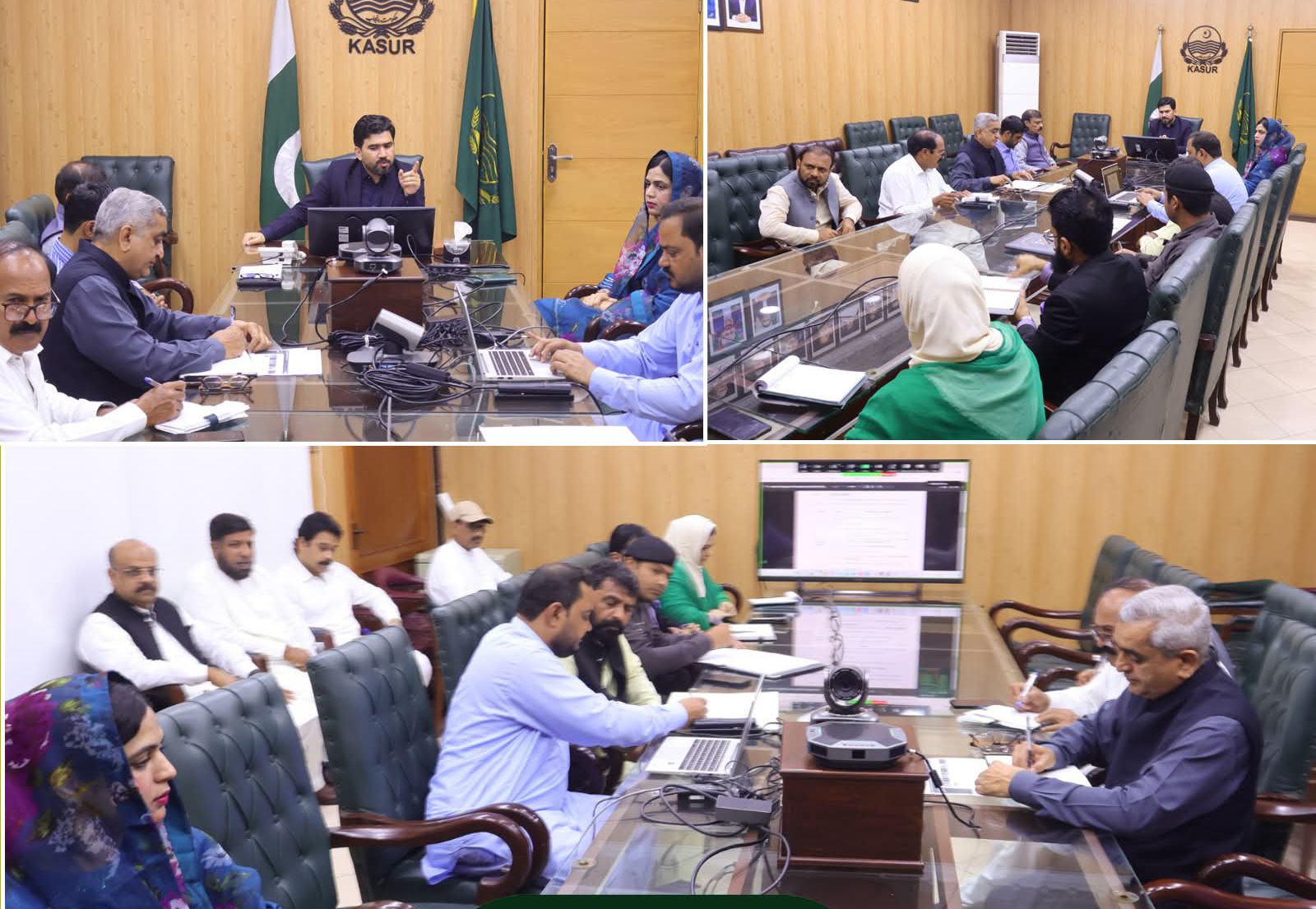 Meeting reviews progress on beautification projects in Kasur district.