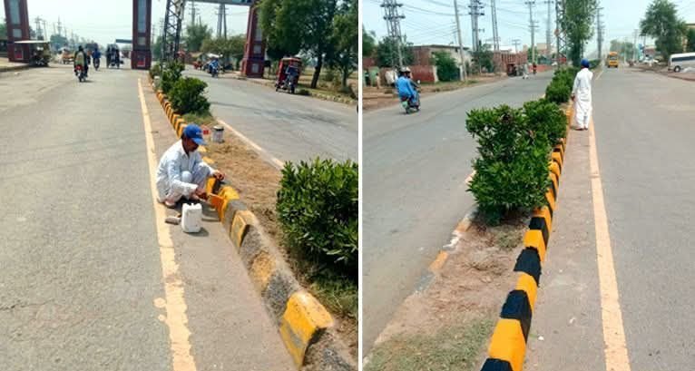 Curb Stone Painting Underway in Phool Nagar, Pattoki